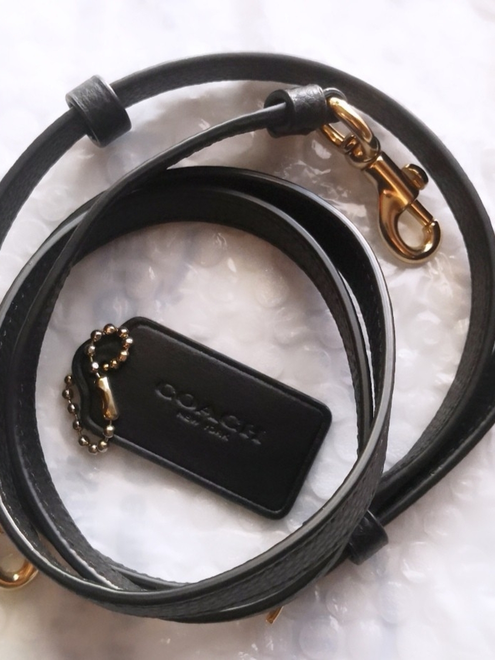 COACH Black Leather Crossbody Strap with Gold Hardware